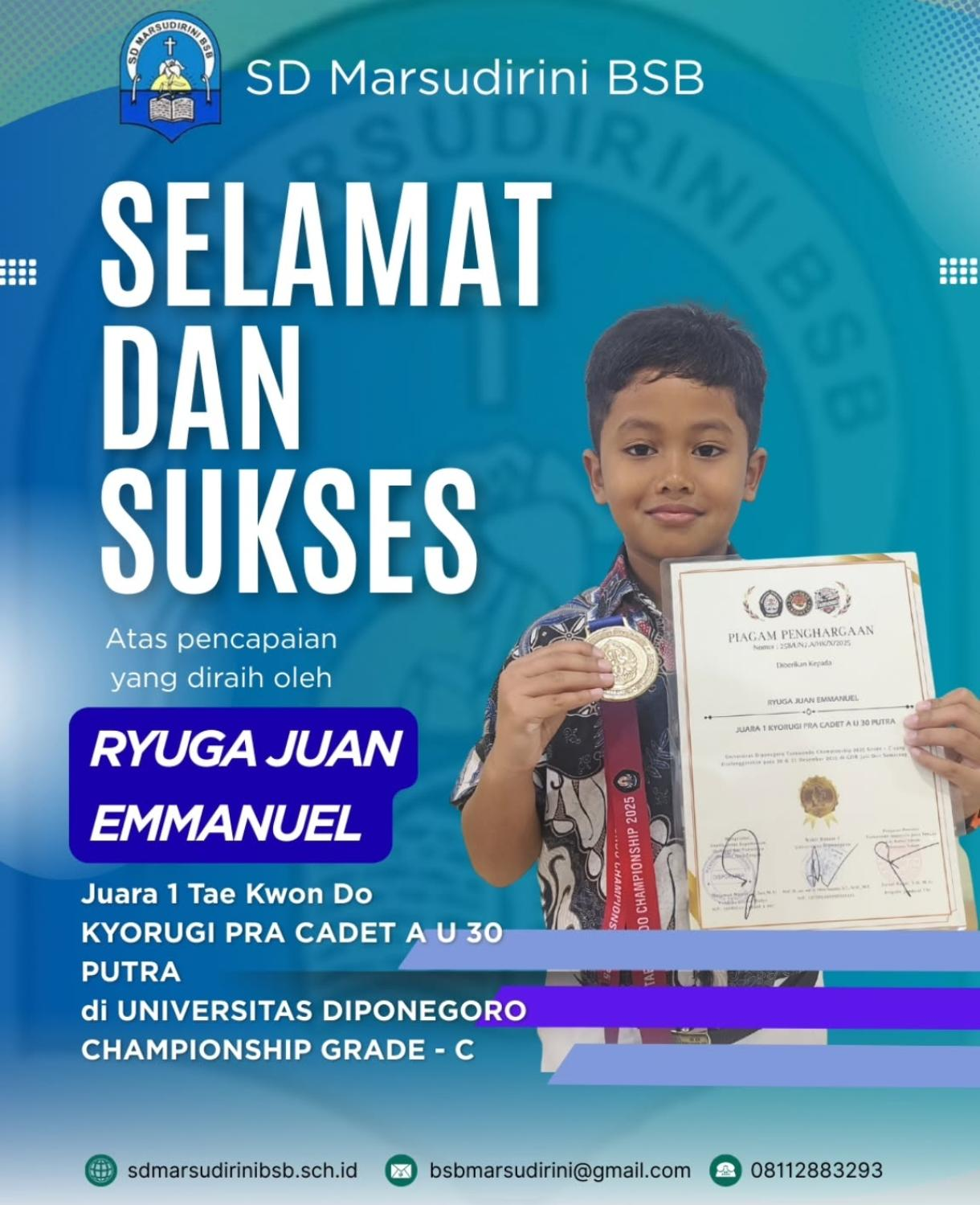 You are currently viewing Juara 1 Tae Kwon Do KYORUGI PRA CADET A U 30 Putradi Universitas Diponegoro Championship Grade – C