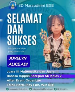 Read more about the article Juara III Matematika dan Juara III Bahasa Inggris Kategori SD kelas 2After Event Organizer