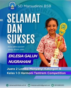 Read more about the article Juara 2 Lomba Menyanyi Kategori B Kelas 1-3 Harmoni Tentrem Competition