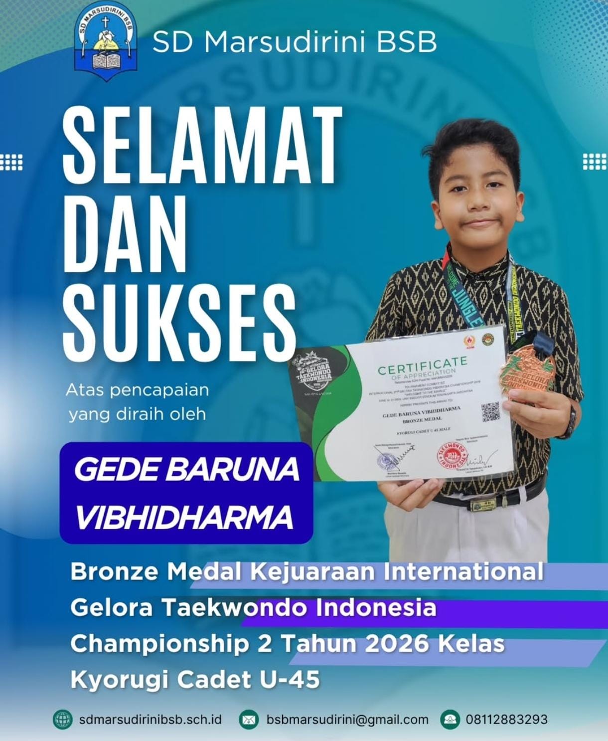 You are currently viewing Bronze Medal pada Kejuaraan Internasional Gelora Taekwondo Indonesia Championship 2 Tahun 2026 di kategori Kyorugi Cadet U-45