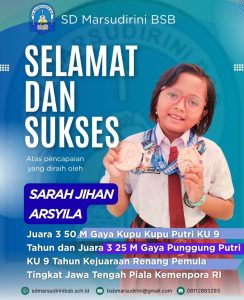 Read more about the article Juara 3 50 M Gaya Kupu-Kupu Putri KU 9 Tahun dan Juara 3 25 M Gaya Punggung Putri KU 9 Tahun dalam Kejuaraan Renang Pemula Tingkat Jawa Tengah Piala Kemenpora RI