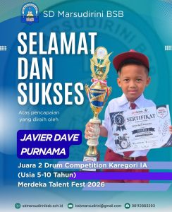 Read more about the article Juara 2 Drum Competition Kategori IA (Usia 5-10 Tahun) Merdeka Talent Fest 2026