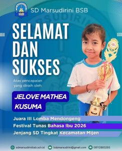 Read more about the article Juara III Lomba Mendongeng Festival Tunas Bahasa Ibu 2026 Jenjang SD Tingkat Kecamatan Mijen